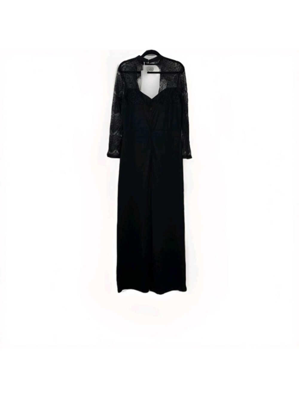 Rosegal Jumpsuit NWT Plus Size 2XL Black Eyelash Lace LS Wide Leg Evening Party - Picture 3 of 16